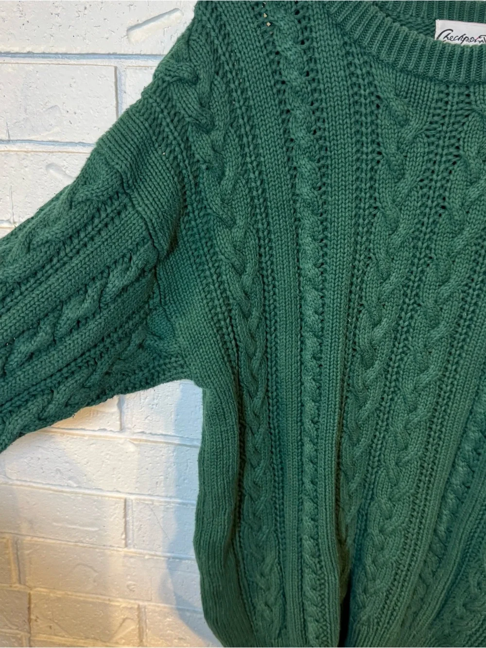 Vintage 90s y2k Checkpoint Cable Knit Green Crewneck Sweater Mens L/XL